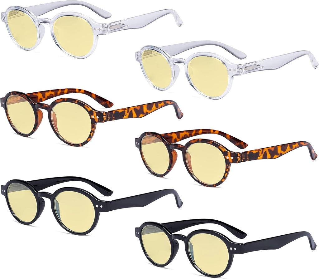 Eyekepper 6 Pairs Blue Light Blocking Readers Oval Computer Glasses Yellow Tinted