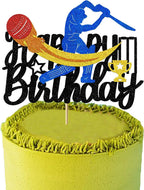 Cricket Theme Happy Birthday Cake Topper – Multilayer Glitter Cardstock – Cricket Player, Bat, Ball & Trophy – Sports Birthday Party Decoration