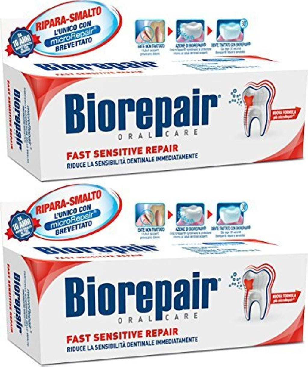 Biorepair: Fast Sensitive Repair Toothpaste with microRepair, New Formula - 2.5 Fluid Ounce (75ml) Tubes (Pack of 2) [ Italian Import ]