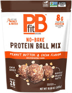 PBfit No Bake Peanut Butter & Cocoa Protein Ball Mix, 8g Protein, Made with Chia Seeds & Whole Grain Oats, Gluten Free, Vegan Snacks, 10.58 Oz Bag