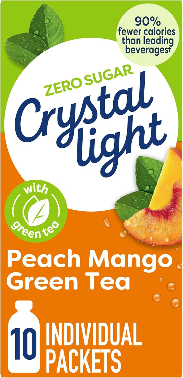 Crystal Light Drink Mix, 10 Packets, for Convenient On-the-Go Flavorful Hydration, Naturally flavored with other natural flavor Peach Mango Green Tea, Zero Sugar, 0.8 oz