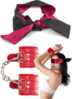 Fluffy Handcuffs for Grownups Cuffs with Chain and Soft Satin Eye Mask for Women 59", Adjustable 2pcs Accessories Set