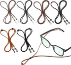 6 Pcs Glasses Chain Eyeglasses Strap Eye Glasses Holders Around Neck Glass Chain for Women PU Leather Adjustable Eyewear String Lanyard Retainer Sunglasses Strap for Men & Women