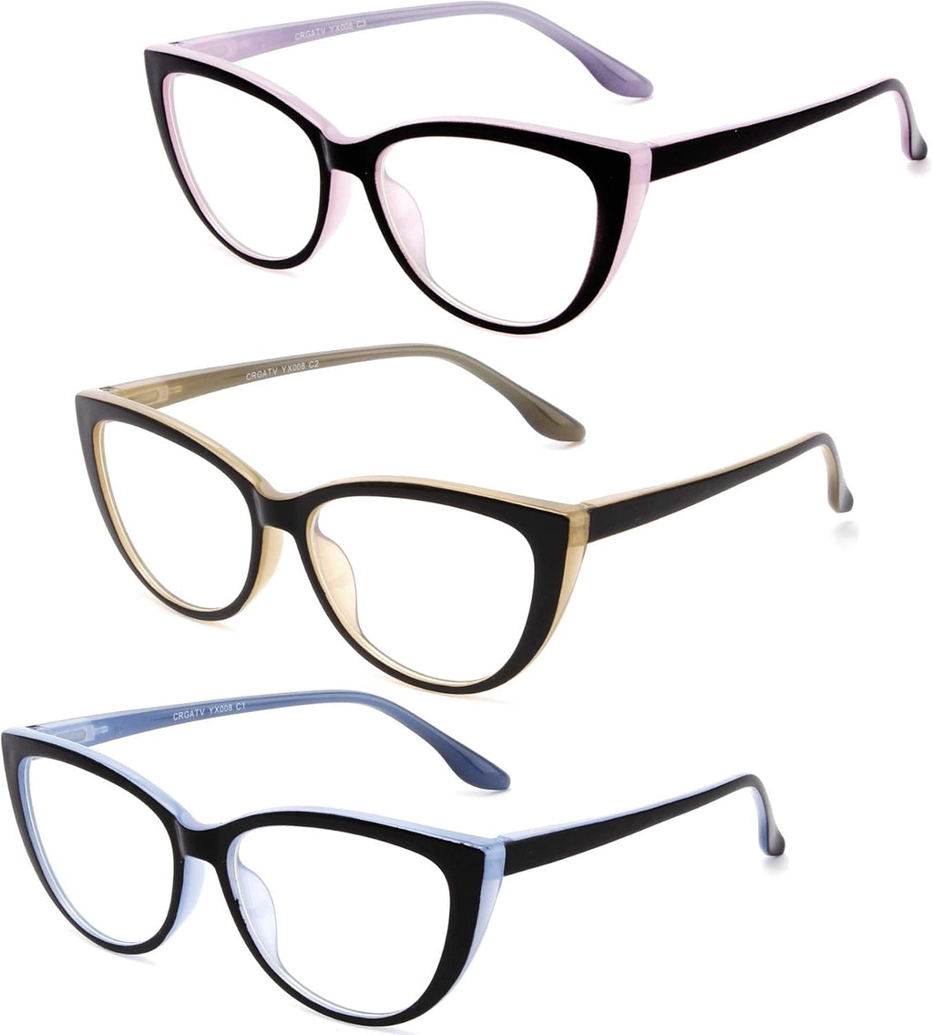 CRGATV 3 Pack Reading Glasses Blue Light Blocking Stylish Cat Eye Computer Readers Anti Eyestrain & Glare for Women