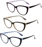 3 Pack Reading Glasses Blue Light Blocking Stylish Cat Eye Computer Readers Anti Eyestrain & Glare for Women