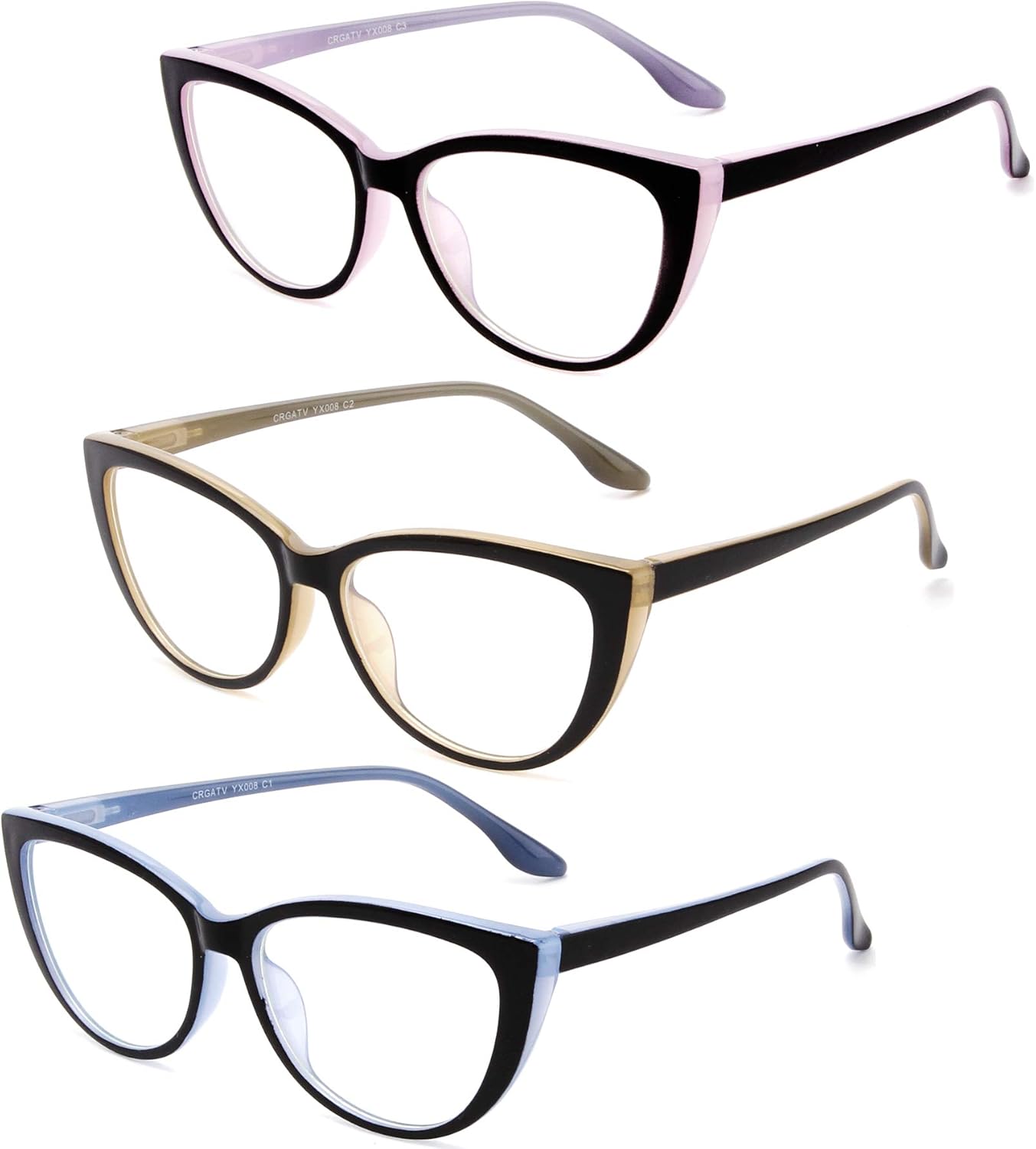 3 Pack Reading Glasses Blue Light Blocking Stylish Cat Eye Computer Readers Anti Eyestrain & Glare for Women