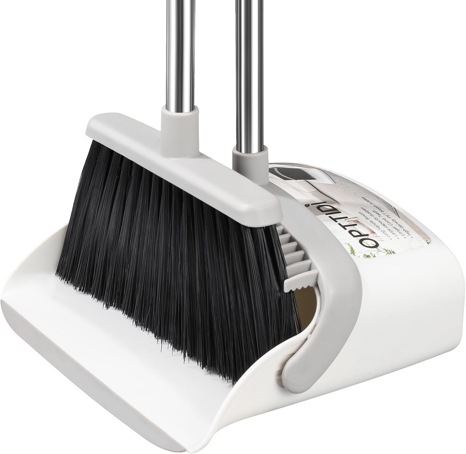 Broom with Dustpan Combo Set, Hand Broom and Dustpan Set for Sweeping Indoor Angle Broom for Home Office Kitchen Lobby Floor Pet Hair Indoor&Outdoor Cleaning (White&Gray)