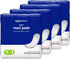 Amazon Basics Maxi Pads for Periods- Thick, Super Absorbency, Unscented, 192 Count, (4 Packs of 48)