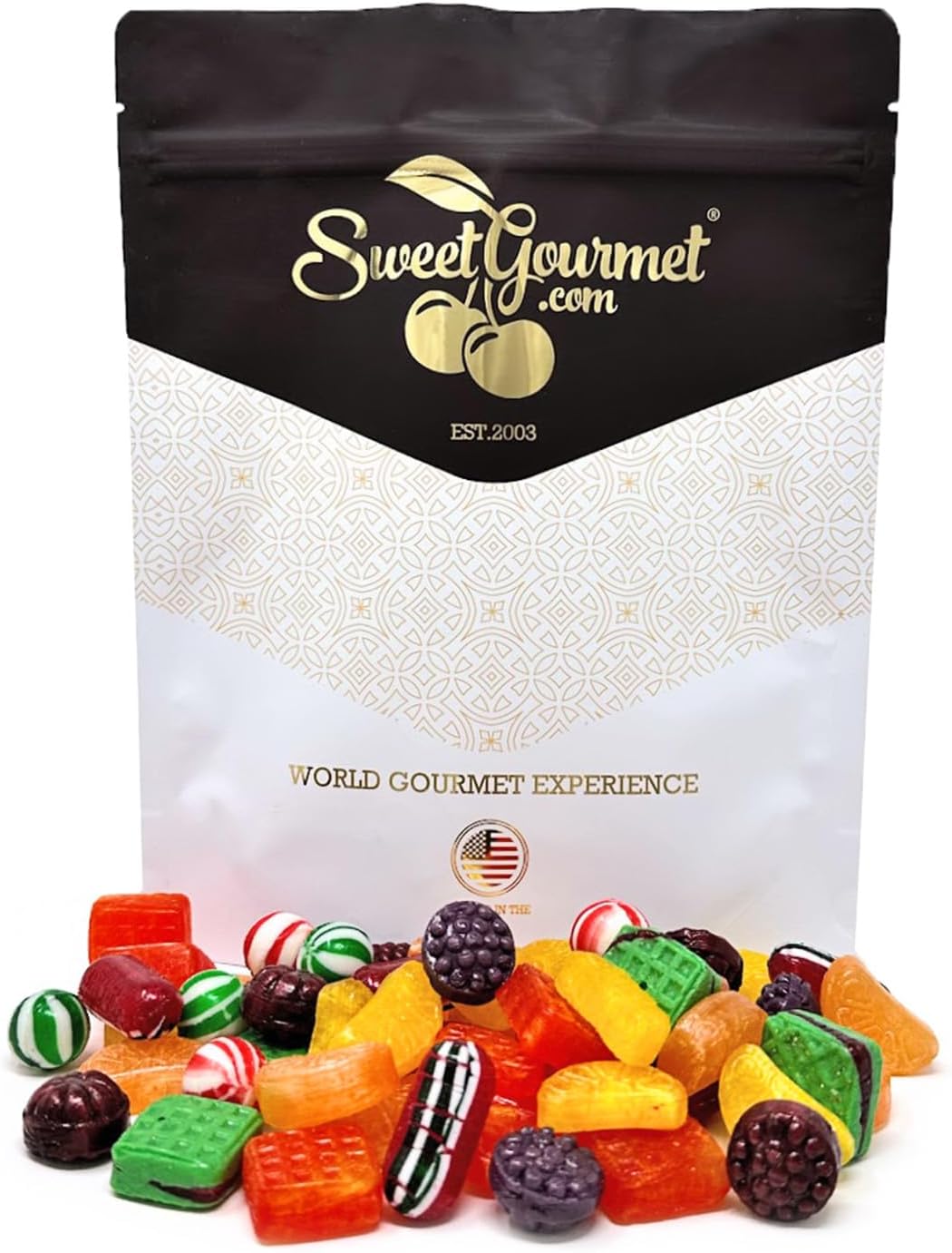 SweetGourmet Holiday Hard Candy Mix, Traditional Christmas Candies, Assorted Solid Shapes and Flavors, 1-Pound Bag