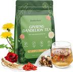 Ginseng Goji Berry Dandelion Herbal Tea – 12 Herb Kidney Cleanse Detox Blend, Chinese Herbal Tea Bags for Men & Women, Caffeine Free, 20 Eco Pyramid Tea Bags