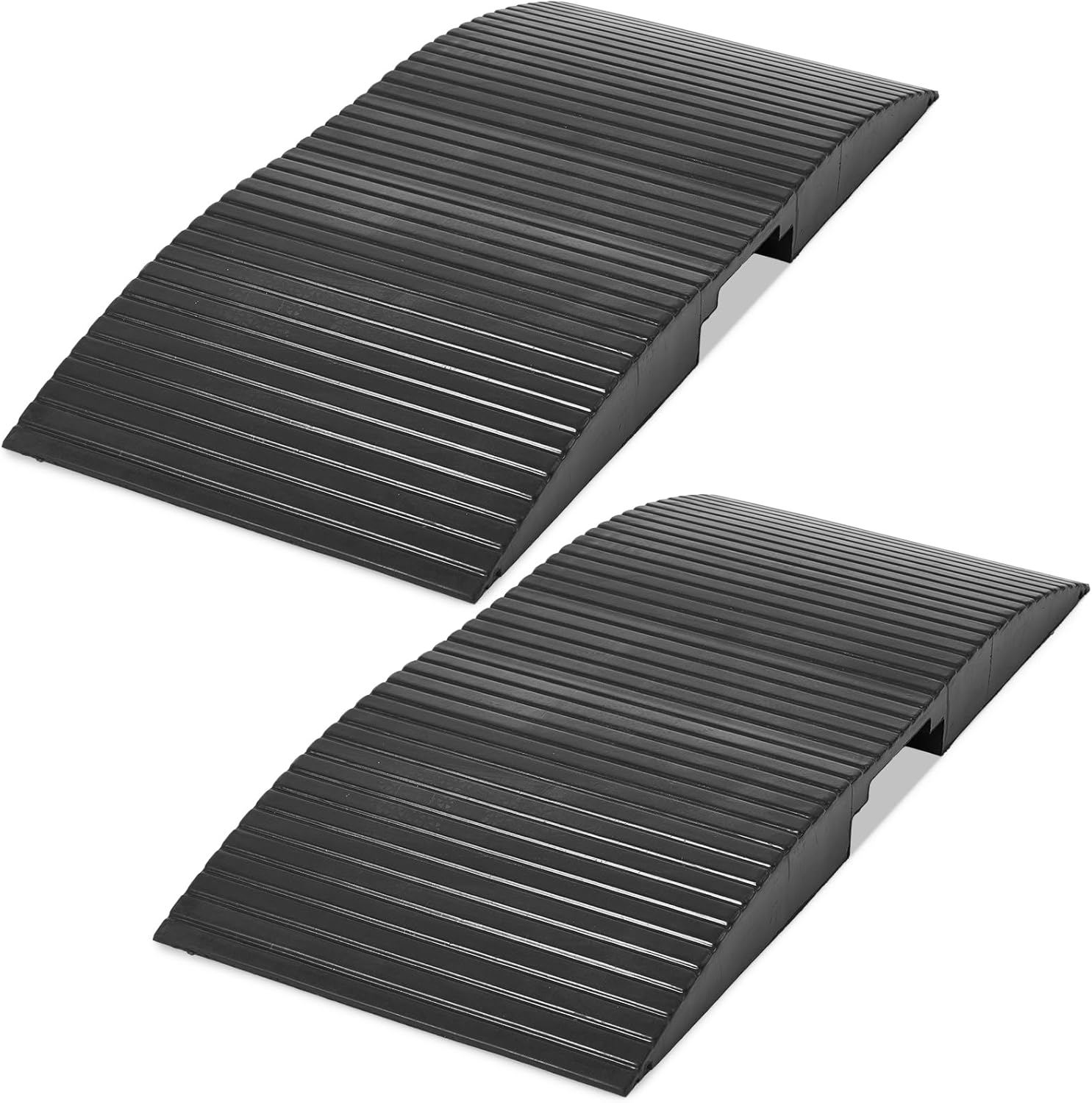 2 Pack 15 x 35.4 x 2.8 Inch Rubber Curb Ramp Bridge Threshold Ramps for Doorways, Get in and Out of Houses, Wheelchairs/Walkers, Non Slip Indoor Outdoor Patio Transition Ramp