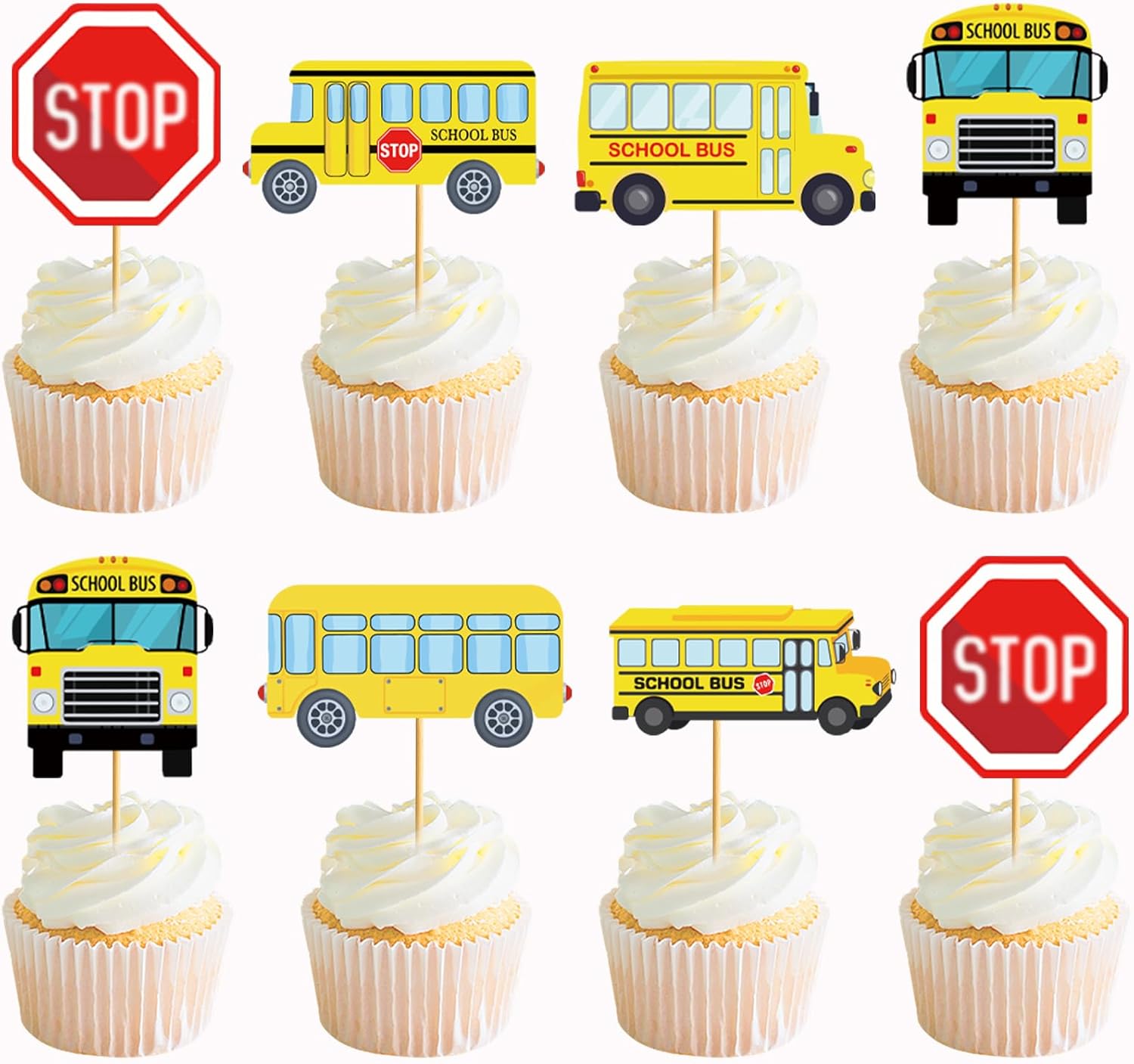 24 Pcs School Bus Cupcake Toppers School Bus Cake Decorations School Bus Decorations School Bus Party Favors