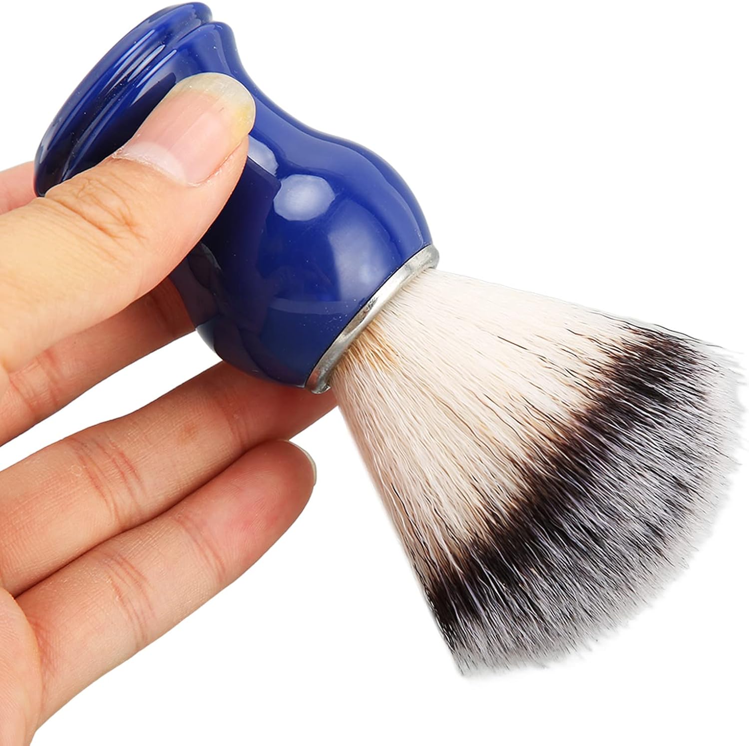 Handcrafted Shaving Brush for Men, Exquisite Beard Brush with Blue Handle and Silver Ring, Beard Care Shaving Cream Brush for Home Beauty Salon, Barber Cleaning Brush for Residue Removal