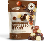 Snackathon Chocolate Covered Espresso Beans, Trio Blend (Dark, Milk & White), 1 Pound Bulk Resealable Bag, Gourmet Snack for Coffee Lovers