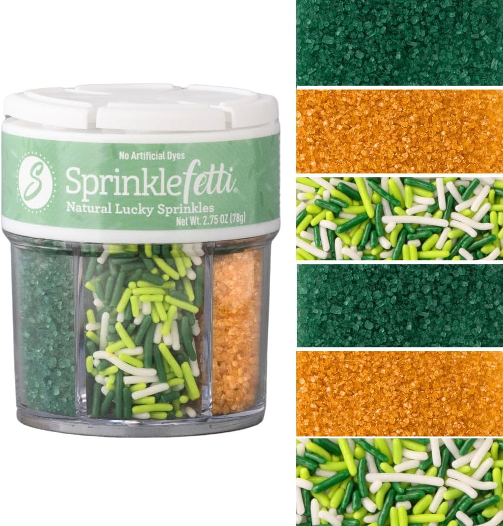 Sweets Indeed Dye Free St. Patricks Day Sprinkles, 6 Cell Sugar and Jimmies, No Artificial Dyes, Edible Sprinkle Mix Jimmies Perfect for Cake Decorations Baking Ice Cream Cookies Cupcake Topper (Shamrock)