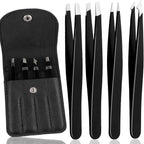 4Pcs Eyebrow Tweezers Set,Tweezers for Women Facial Hair Professional Stainless Steel Tweezers Precision Tweezers Set,Suitable for Removing Inward Growing Hair Eyebrows and Facial Hair(black)