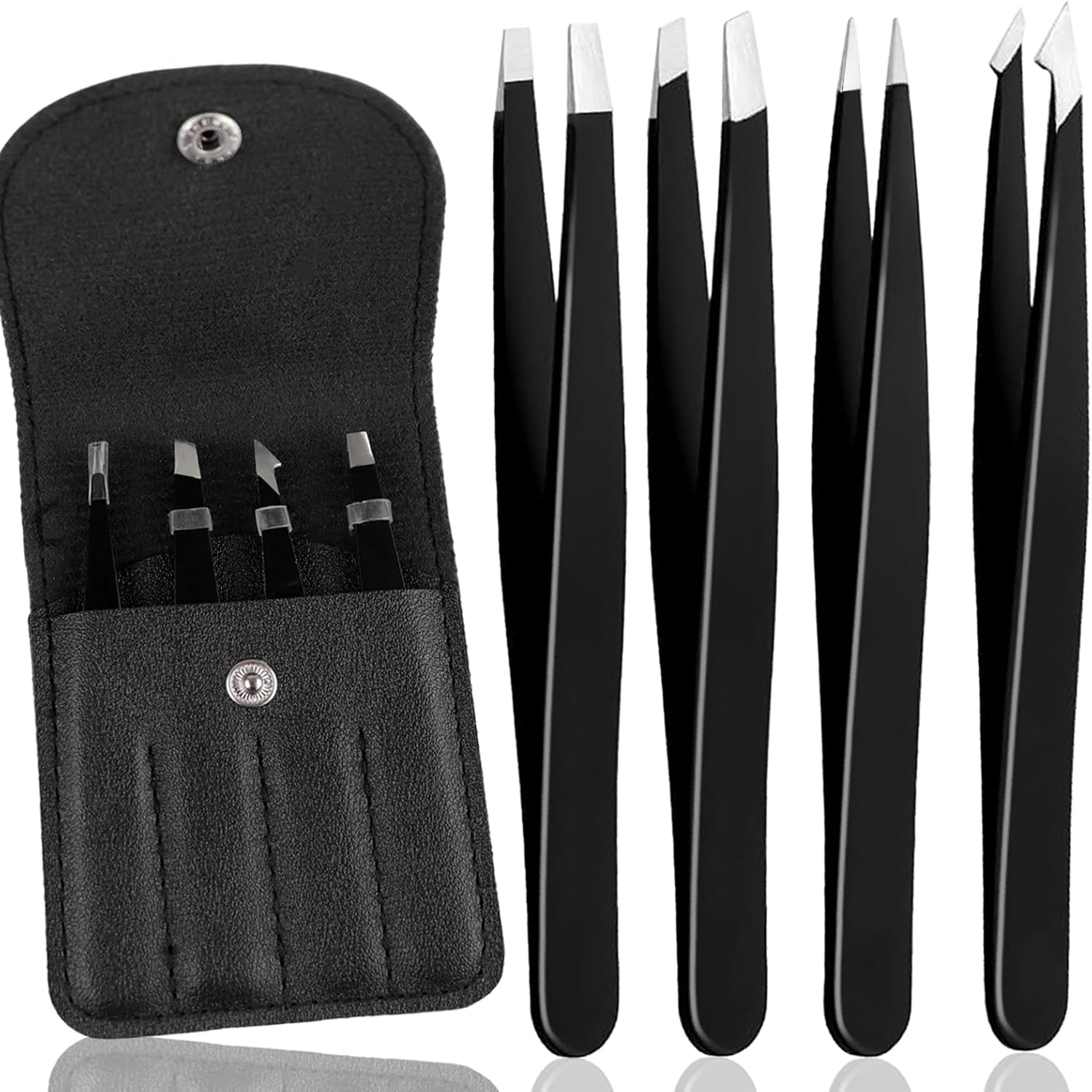 4Pcs Eyebrow Tweezers Set,Tweezers for Women Facial Hair Professional Stainless Steel Tweezers Precision Tweezers Set,Suitable for Removing Inward Growing Hair Eyebrows and Facial Hair(black)