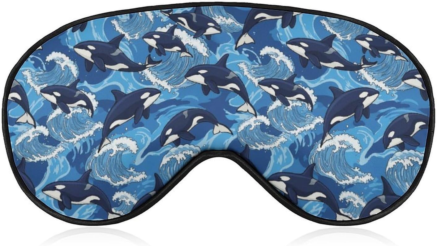 Sleep Mask,Orca Whales Ocean Waves Eye Masks with Adjustable Strap for Sleeping,Block Light Eye Sleep Shade Cover for Women Men