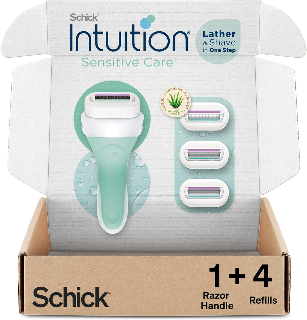 Schick Intuition Razors for Women with Sensitive Skin | 1 Razor & 4 Intuition Razor Blades Refill with Organic Aloe