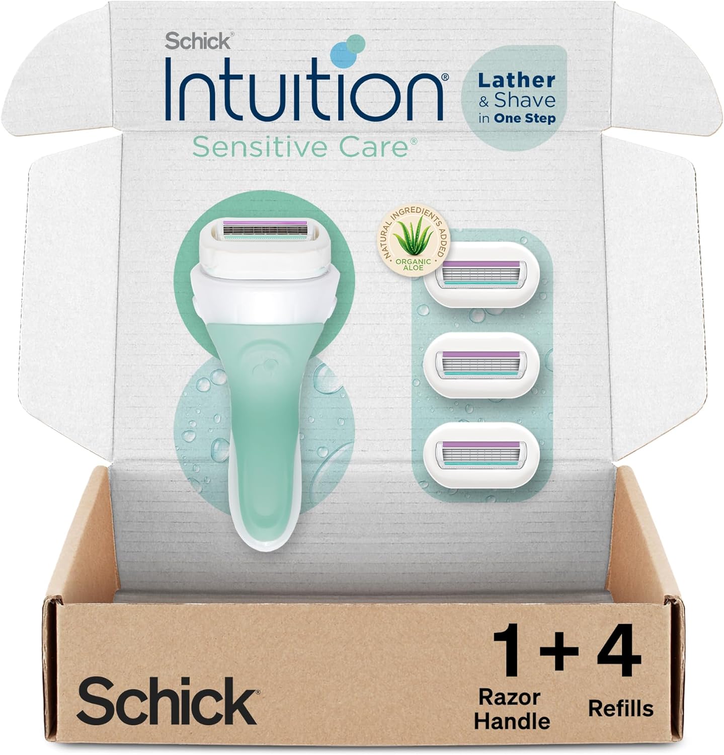 Schick Intuition Razors for Women with Sensitive Skin | 1 Razor & 4 Intuition Razor Blades Refill with Organic Aloe