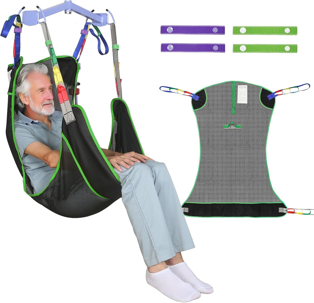 500lbs Full Body Patient Lift Sling – Heavy Duty Mesh Transfer Sling for Wheelchair,Toilet,Shower Breathable Sling with Wide Padding & Color-Coded Loops(L)