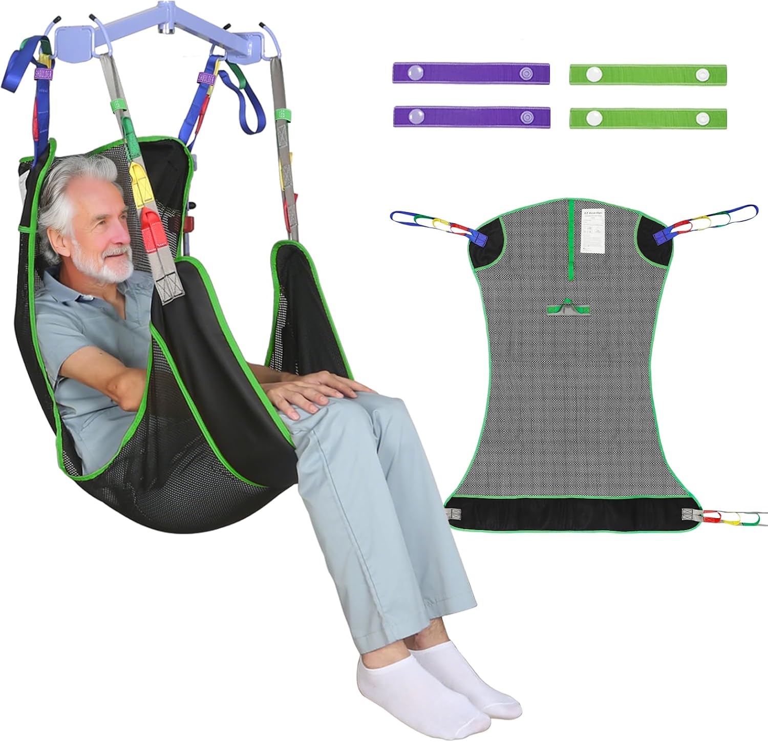 500lbs Full Body Patient Lift Sling – Heavy Duty Mesh Transfer Sling for Wheelchair,Toilet,Shower Breathable Sling with Wide Padding & Color-Coded Loops(L)