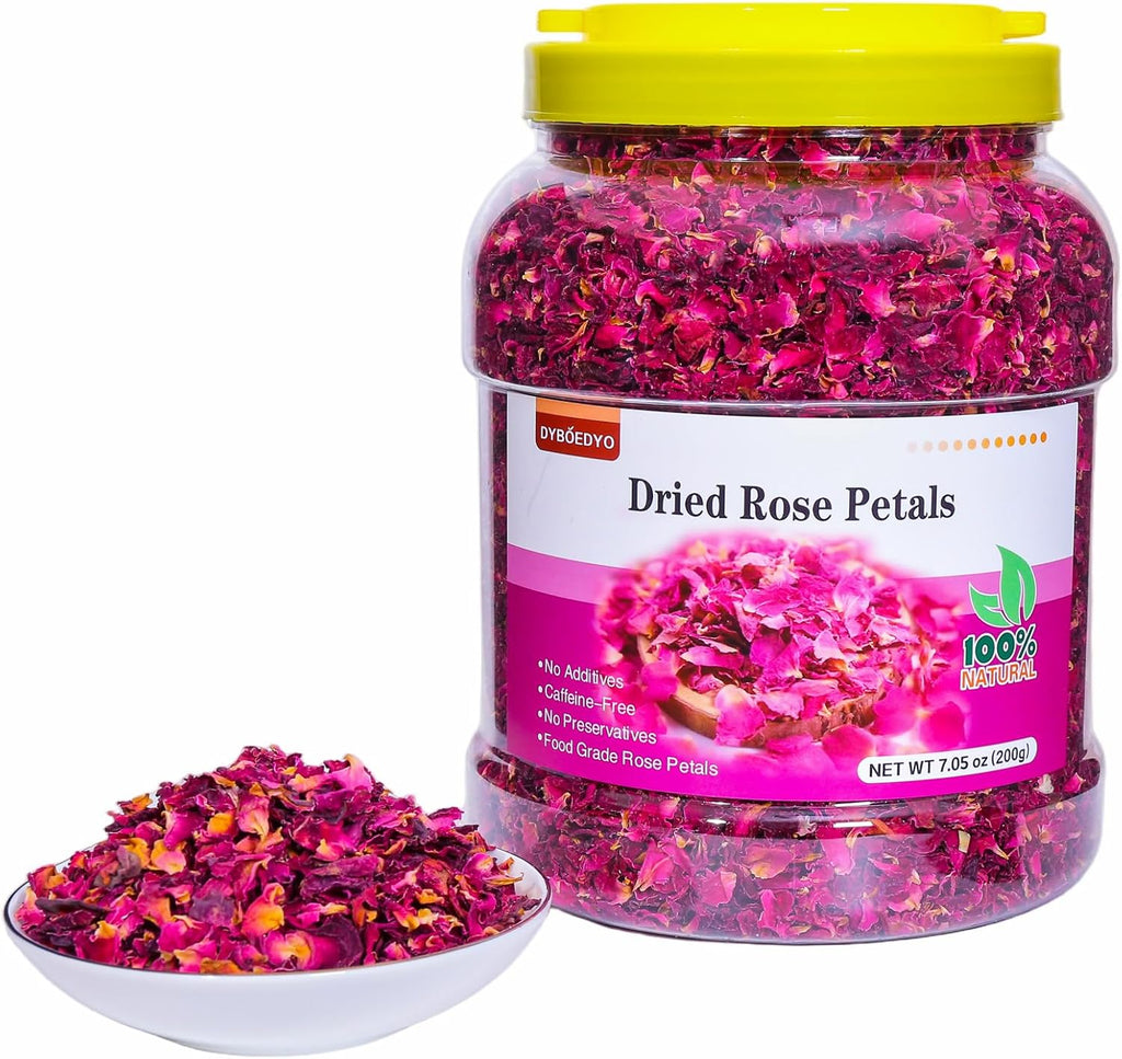 Dried Rose Petals - 7.05oz/200g, Food-Grade Edible Rose Petals, Dried Flower Petals for Tea, Baking, Flower Sprinkles & Wedding Cakes, Gourmet Cooking, Dessert Decoration, DIY Bath Salts