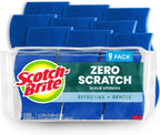 Scotch-Brite Zero Scratch Scrub Sponge, 9 Kitchen Sponges for Cleaning Around the Home, Bathroom & More, Effective + Gentle Dish Scrubber, Best for Nonstick Pots and Pans, Safe on Most Surfaces