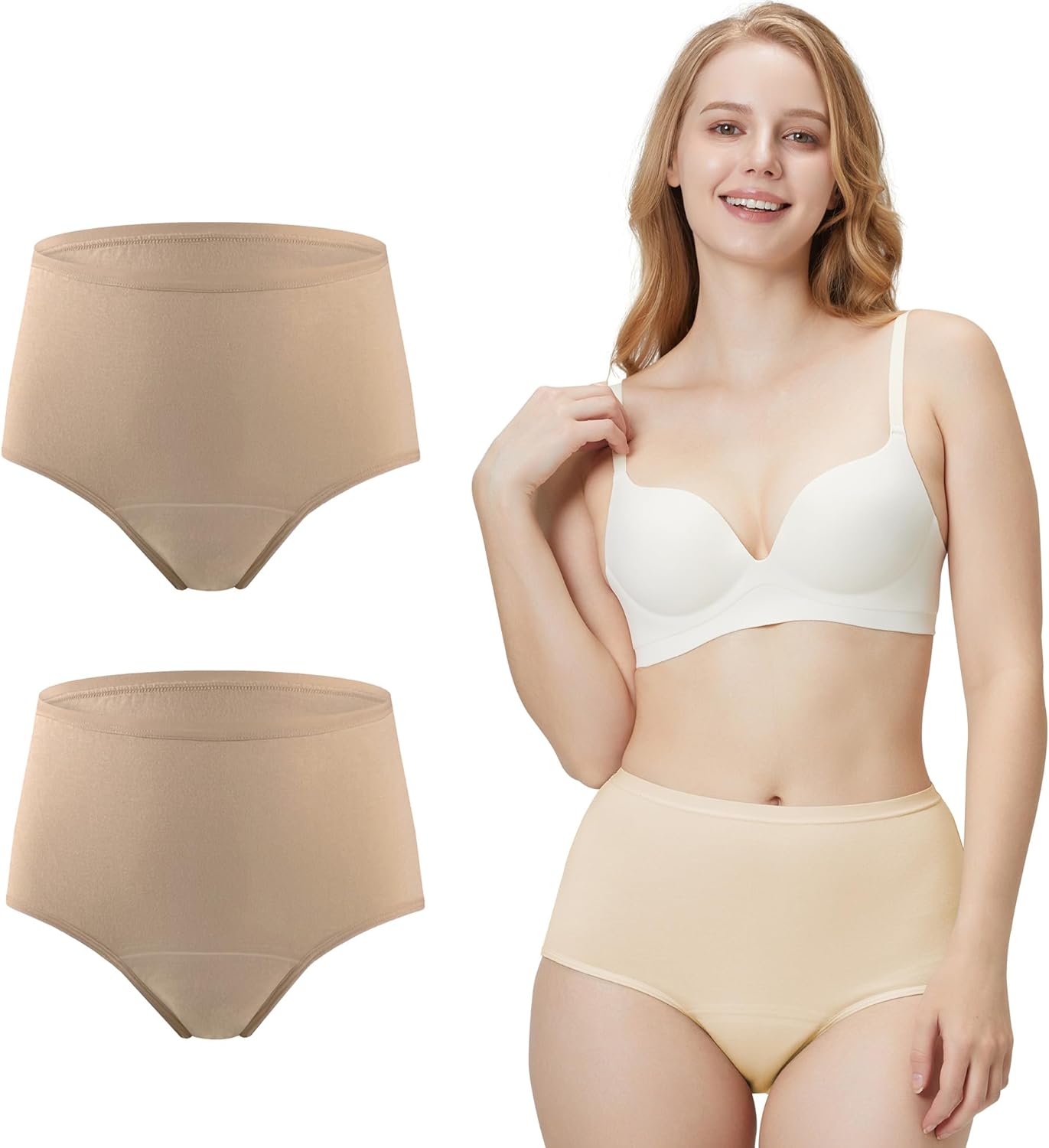 BATTEWA Washable Incontinence Underwear for Women, Leak-Proof High-Waisted Cotton Underwear for Women Provides 50ml Bladder Leak Protection. (2Beige,Large)