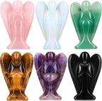 Hicarer 6 Pcs Small Crystal Angel Figurines Mini Guardian Statue Natural Gemstone Carved Pocket Crystal Figurines Stones Decor Gift 1.5 Inch Love Peace Healing(Bright Color)