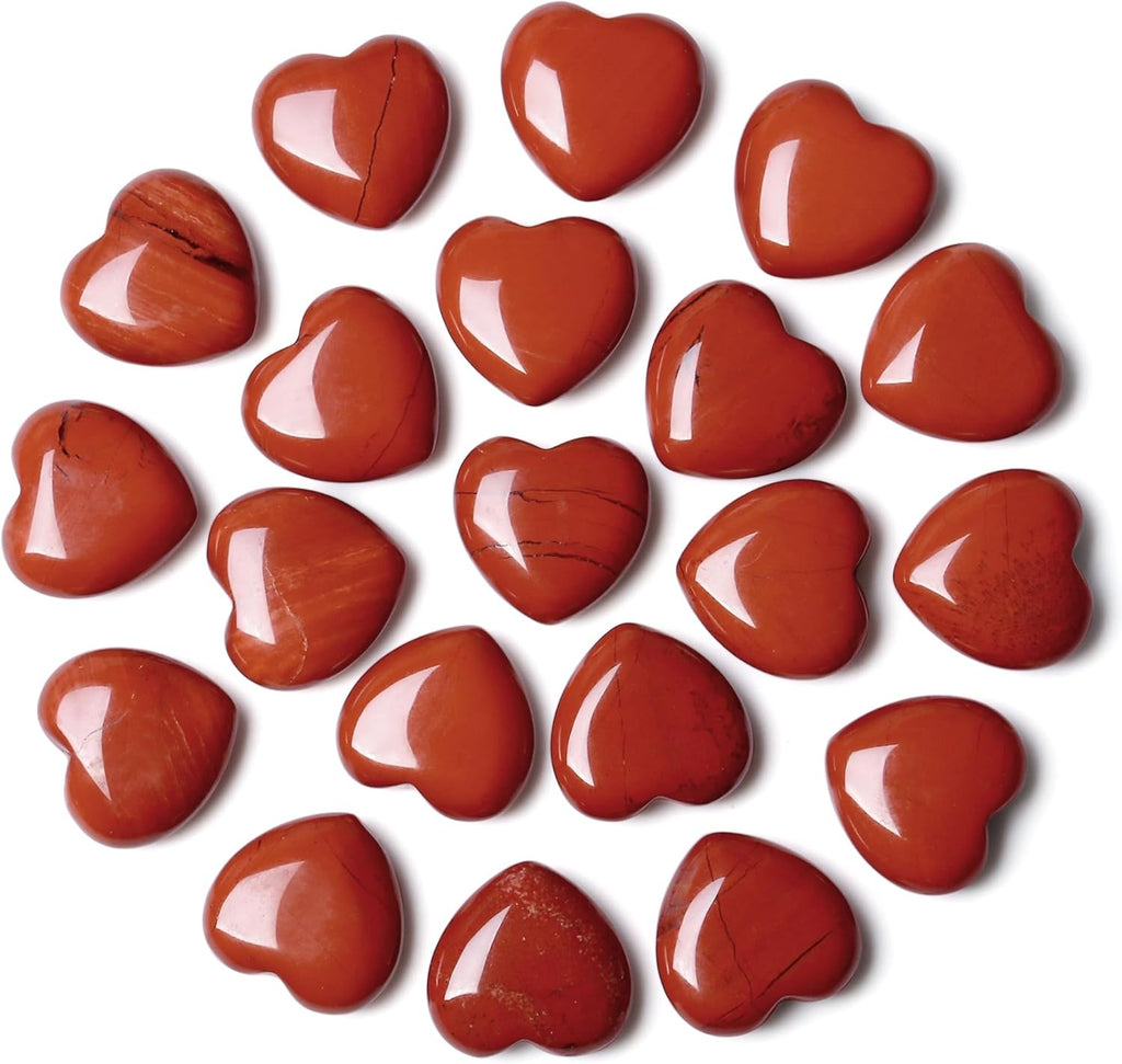 20PCS Red Jasper Heart Healing Crystals Set Stones Love Shaped Polished Crystal Natural Cute Pocket Thumb Reiki Wholesale Set Gifts Balancing Meditation Gifts for Women Mother's Day