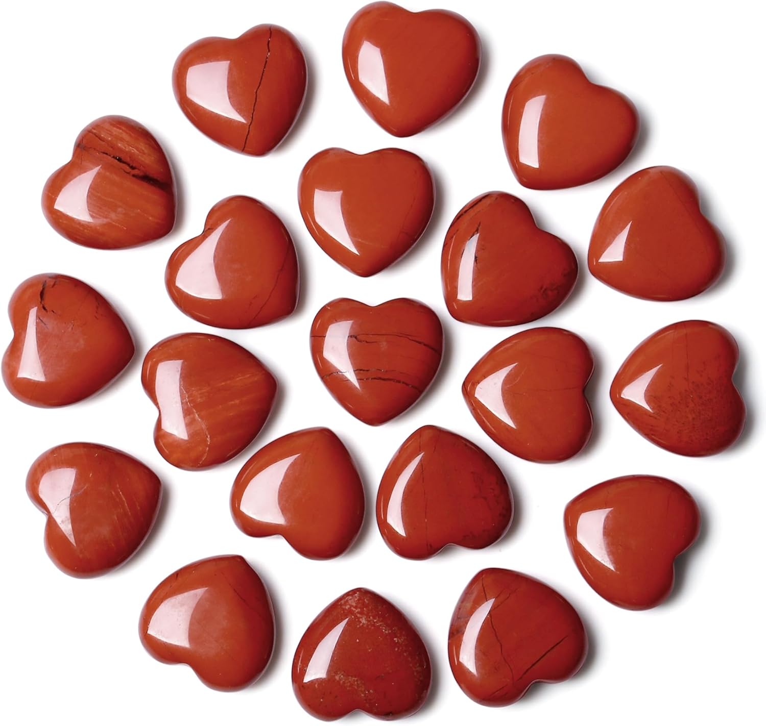 20PCS Red Jasper Heart Healing Crystals Set Stones Love Shaped Polished Crystal Natural Cute Pocket Thumb Reiki Wholesale Set Gifts Balancing Meditation Gifts for Women Mother's Day