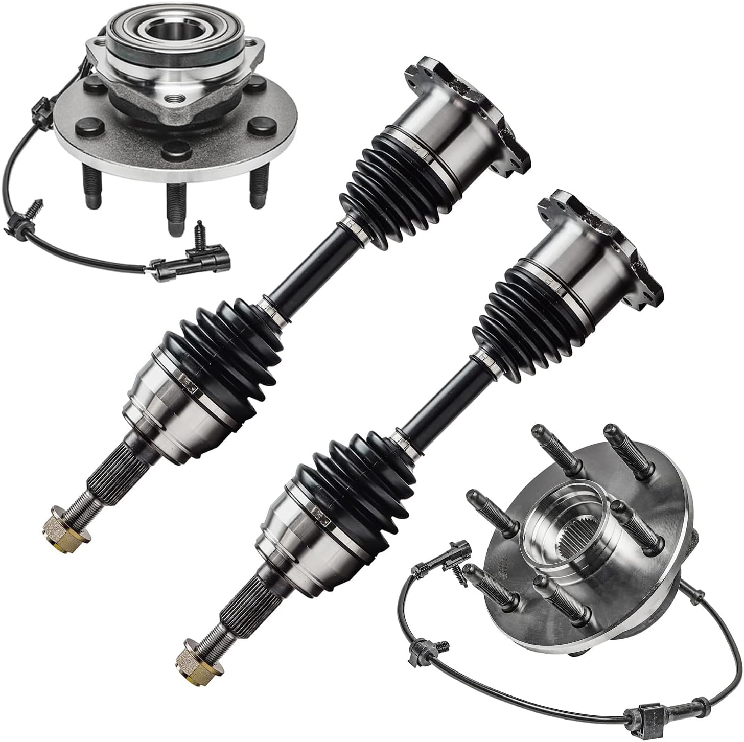 Detroit Axle - 4WD Front Wheel Bearing Hubs CV Axles for Chevy GMC Silverado Sierra Avalanche Suburban Yukon XL 1500 Tahoe Cadillac Escalade EXT ESV [6 Lugs] Wheel Bearing Hubs CV Axles Replacement