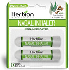 HERBION Naturals Nasal Inhaler, Natural Relief for Nasal Congestion & Sinus Pressure, Non-Medicated Sticks with Essential Oils, Menthol, Eucalyptus, Clove, Soothing Vapor, Easy Breathing, Pack of 2