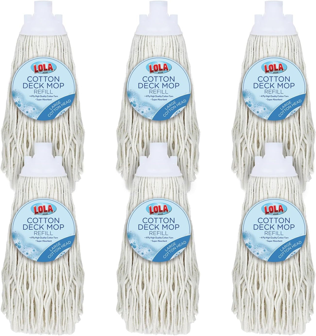 LOLA Refill for Cotton Floor Wet String Mop, 6 Pack, Absorbs up to 3X its Weight in Water, Heavy Duty & Super Absorbent for Floor Cleaning
