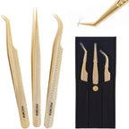 Eyelash Tweezers for Lash Extension Supplies, High Precision Lash Tweezer Set– Pack of 3 Lash Extension Tweezers Kit for Individual and Volume Eyelash Extensions
