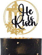 He is Risen Cake Topper, Happy Easter Cake Decor, He Lives, Jesus Cross Easter Spring Holiday Party Decorations
