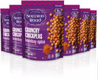 Saffron Road Roasted and Crunchy Bombay Spice Chickpeas | High Protein Snacks | Gluten-free | Vegan High Fiber Snacks | Certified Halal and Kosher | 5.4oz Pouch | Pack of 6