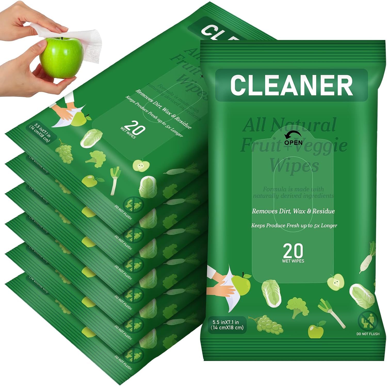 7 Pack Fruit Veggie Wipes Total 140 Count Fruit & Vegetable Wash Removes for Removing Pesticides Wax Dirt Portable Safe Vegetable Cleaning Wipes for Home Travel Use(Minimalist)