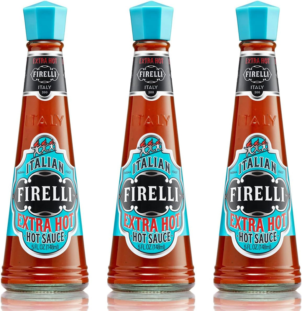 FIRELLI Extra Hot Italian Hot Sauce | 5oz Bottle (Pack of 3) | Perfect Added Kick for Wings or Pizza | Hottest Italian Hot Sauce, Gluten Free, Keto, Made in Italy With Calabrian Chili Peppers