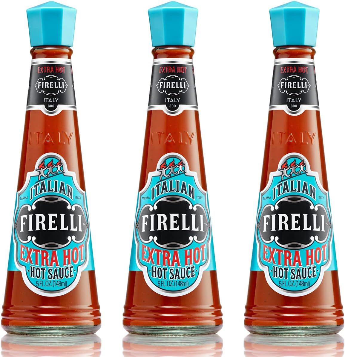 FIRELLI Extra Hot Italian Hot Sauce | 5oz Bottle (Pack of 3) | Perfect Added Kick for Wings or Pizza | Hottest Italian Hot Sauce, Gluten Free, Keto, Made in Italy With Calabrian Chili Peppers