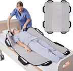 NIHAO Draw Sheet with Handles Positioning Bed Pad Washable 48" x 40" Multipurpose Patented Flannel Patient Transfer Sheet for Bedridden Lifting Turning Sliding, Navy Blue