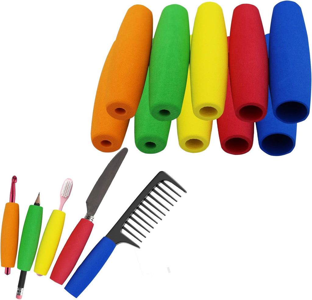 Foam Grip Tubing(10 PCS) -No-Cut - Foam Tubes Grip Aid for Utensil - Cutlery Padding Grip Handle for Disabled and Elderly