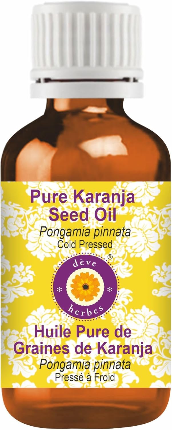 dève herbes Karanja Seed Oil (Pongamia pinnata) | Cold Pressed | Pure | Natural | Undiluted | For Diluting Essential oils | For Skin & Massage | Non-Sticky| Lightweight| Men & Women | 30ml (1 oz)