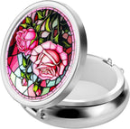 WLLHYF Pill Box Cute Small Pill Box for Purse & Pocket Medicine Organizer Travel Pillbox Waterproof Pill Case Metal Pill Container Holder for Vitamins, Fish Oil, Supplements (Silver Peony)