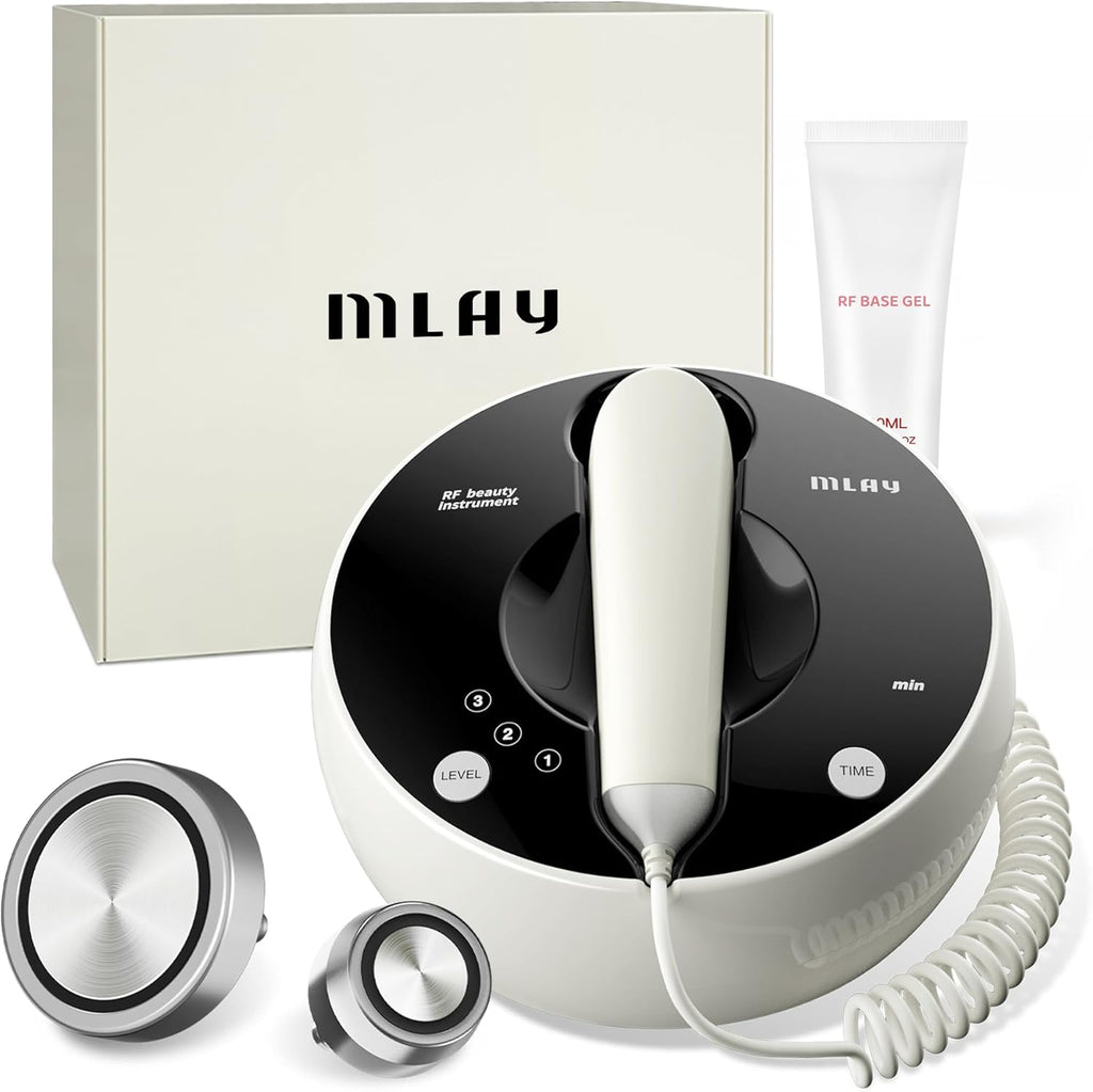 MLAY Professional RF Beauty Machine, Radio Frequency Face Machine with 2 Probes, at Home Radio Frequency Skin Tightening for Lifting, Wrinkle Reducing, Anti Aging - Salon Effects（Gel Included）