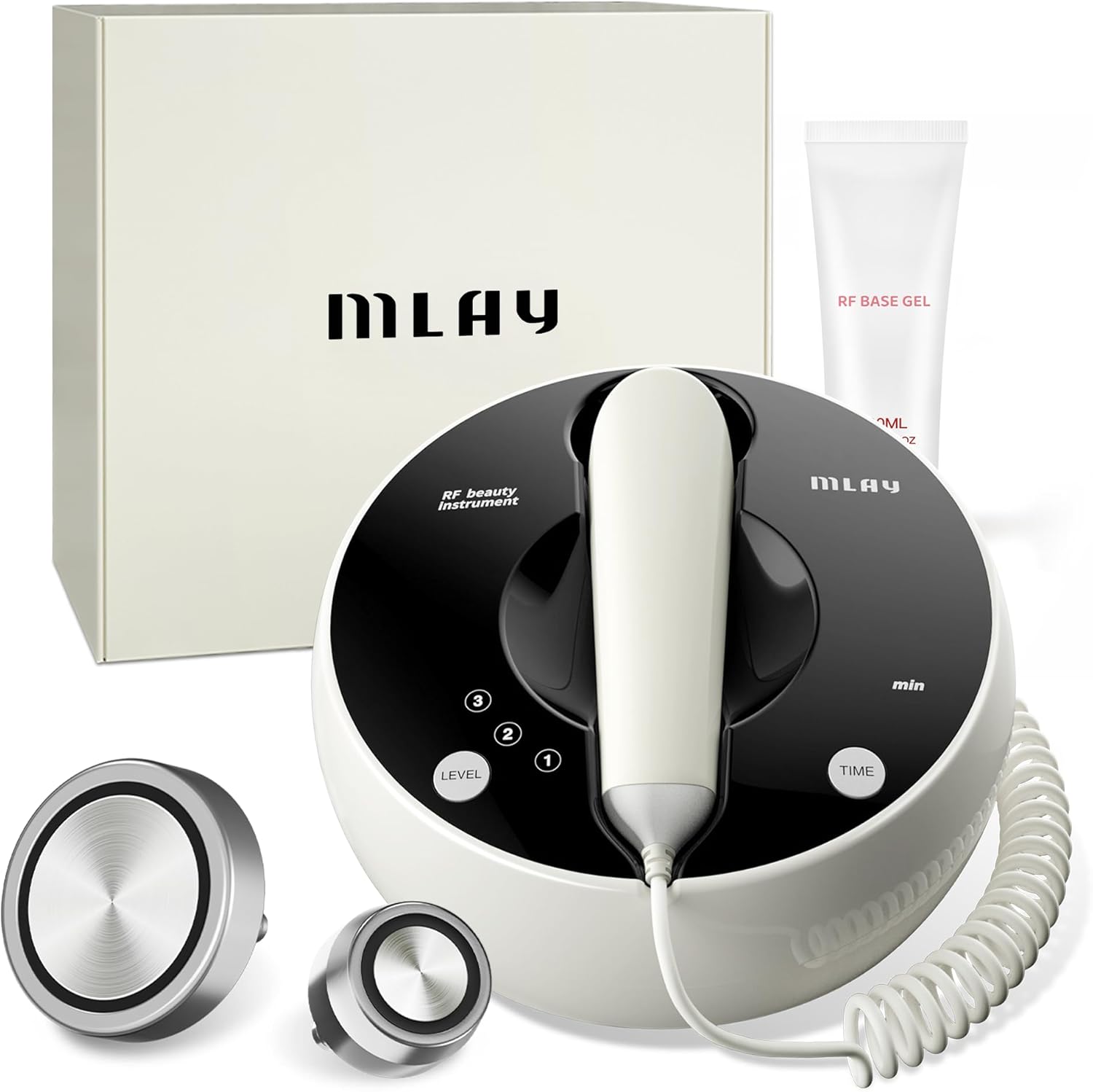 MLAY Professional RF Beauty Machine, Radio Frequency Face Machine with 2 Probes, at Home Radio Frequency Skin Tightening for Lifting, Wrinkle Reducing, Anti Aging - Salon Effects（Gel Included）