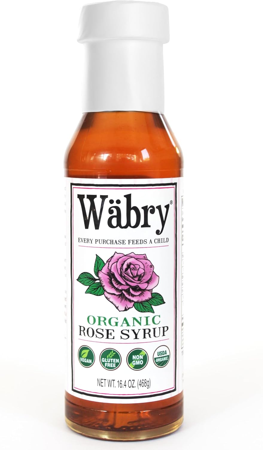 Wäbry Organic Rose Syrup – 16.4oz (468g), Natural Coffee Syrup, Perfect for Lattes, Tea, Shaved Ice and Soda, Vegan Friendly, Non-GMO, Dye-Free Snow Cone Syrup – BPA-Free Plastic Bottle