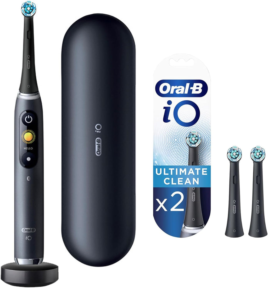 Oral-B Rechargeable Electric Toothbrush, iO9 Genius, 7 Cleaning Modes, Interactive Display, Charging Travel Case, Visible Pressure Sensor, 4 Brush Heads, Black