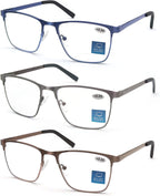 MODFANS Men Reading Glasses Blue Light Blocking Glasses Metal Square Readers Stainless Steel Material Anti Eyestrain/Glare/UV